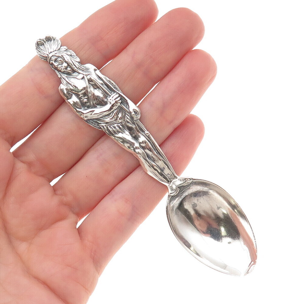 Mechanics 925 Sterling Silver Antique Art Deco Indian Chief Coffee Spoon
